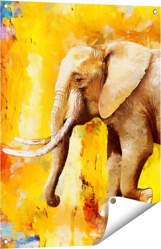 Gards Poster de Jardin Peint Peinture à l'Huile Éléphant - Abstrait - 60x80 cm - Toile Jardin - Décoration de jardin - Décoration murale Extérieure - Tableau Jardin