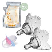 Price2buy Tepelhoedje + 2 extra's - Tepelbeschermer - BPA vrij - 0-2 jaar - Beschermend bakje - Borstvoeding pads - moedermelk bewaarzakjes