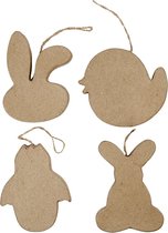 Paas decoraties, konijnenkop, kuiken, kuiken in ei en konijn, H: 10 cm, 4 stuk/ 1 doos