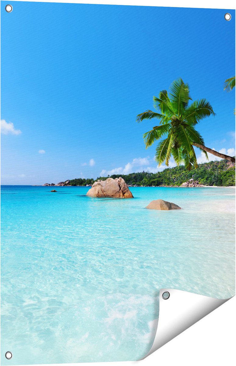 Gards Tuinposter Tropisch Strand en Zee - 60x80 cm - Tuindoek - Tuindecoratie - Wanddecoratie buiten - Tuinschilderij Multikleur