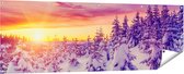 Gards Tuinposter Zonsondergang in het Sneeuw Bos - 180x60 cm - Tuindoek - Tuindecoratie - Wanddecoratie buiten - Tuinschilderij