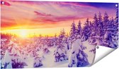 Gards Tuinposter Zonsondergang in het Sneeuw Bos - 100x50 cm - Tuindoek - Tuindecoratie - Wanddecoratie buiten - Tuinschilderij