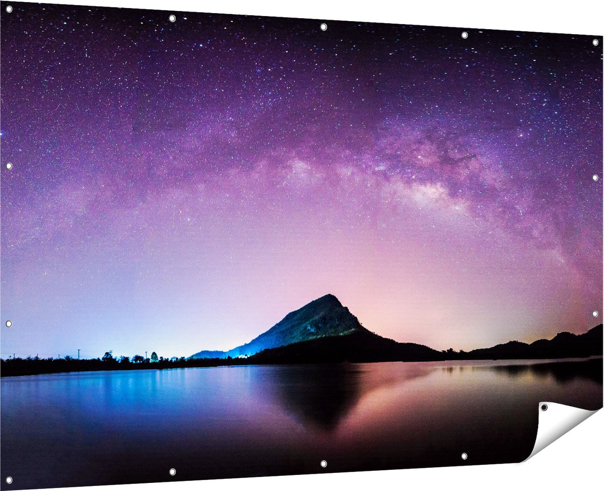 Gards Tuinposter Melkweg bij een Berg in Thailand - 180x120 cm - Tuindoek - Tuindecoratie - Wanddecoratie buiten - Tuinschilderij Multikleur