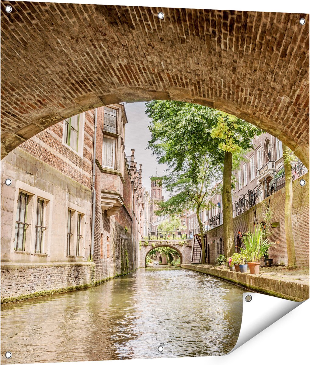 Gards Tuinposter Gracht in Utrecht onder de Brug - 90x90 cm - Tuindoek - Tuindecoratie - Wanddecoratie buiten - Tuinschilderij Multikleur