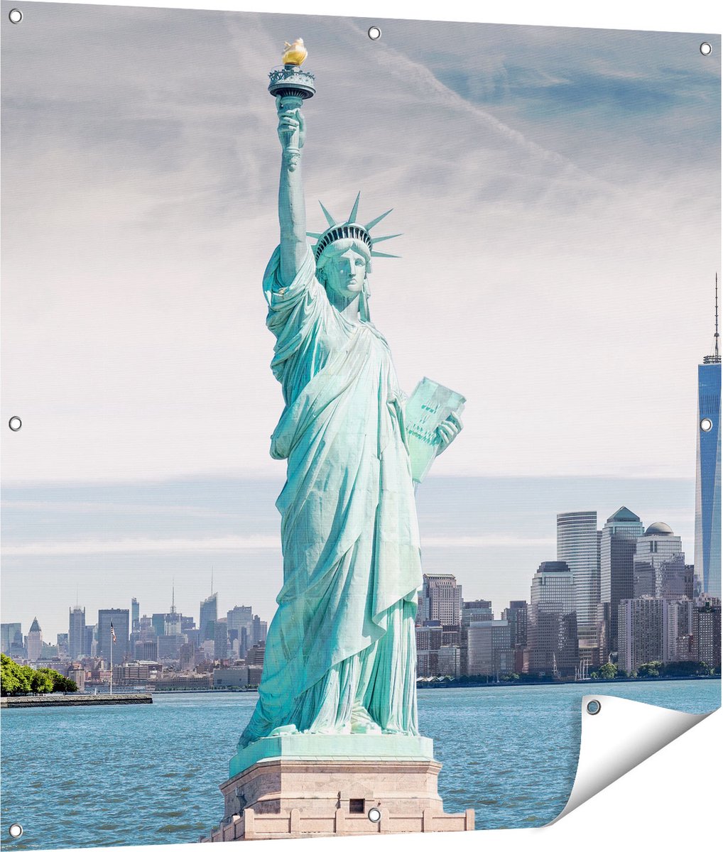 Gards Tuinposter Vrijheidsbeeld in New York - 100x100 cm - Tuindoek - Tuindecoratie - Wanddecoratie buiten - Tuinschilderij Multikleur