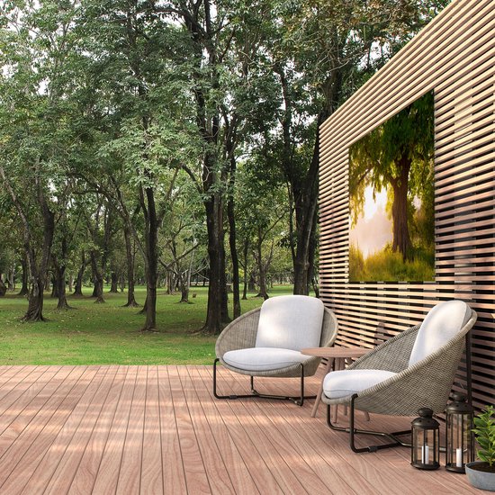 Gards Poster de Jardin Chêne sur l' Water avec Feuilles Pleines - 150x100 cm - Toile Jardin - Décoration de jardin - Décoration murale Extérieure - Tableau Jardin