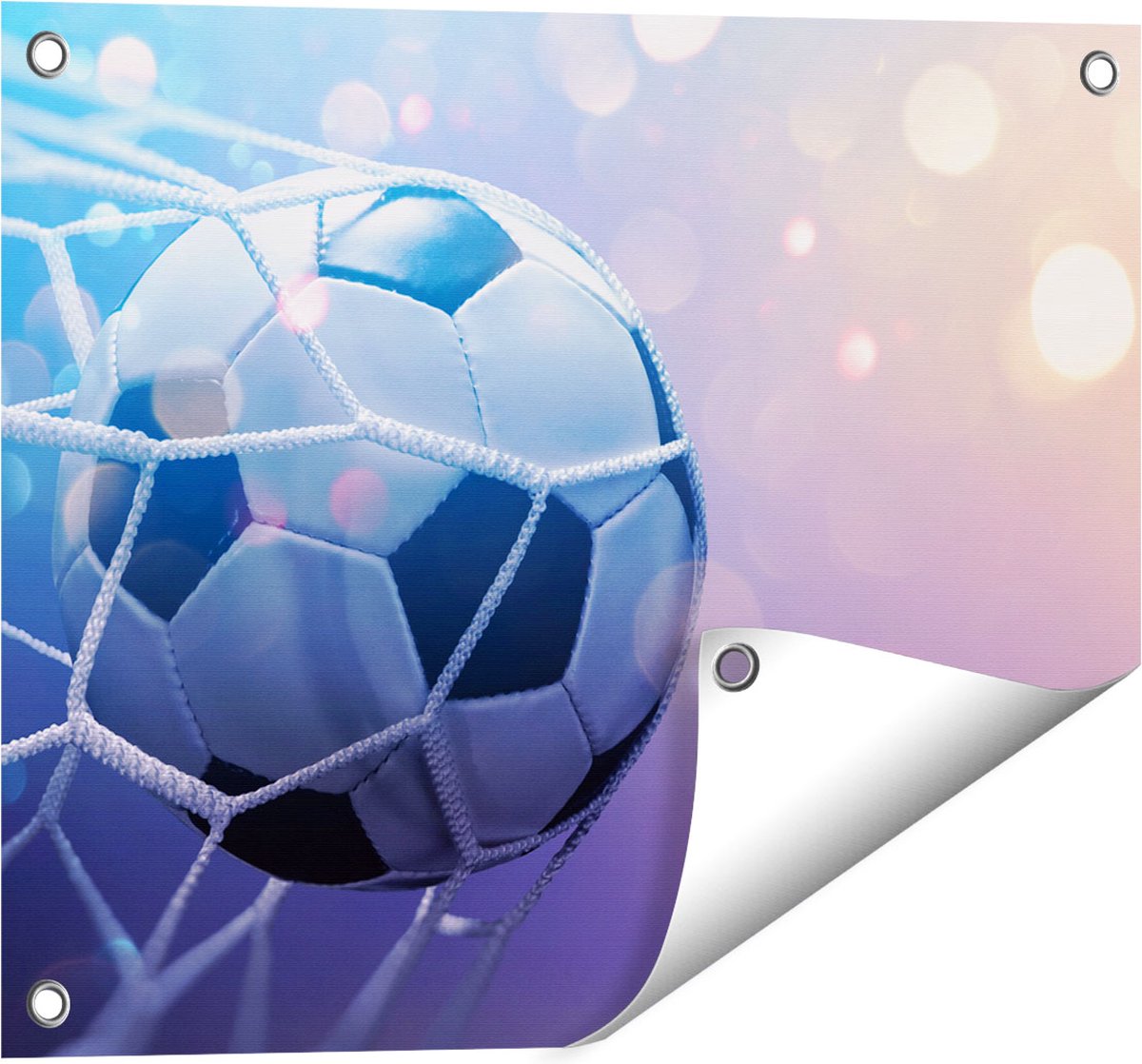 Gards Tuinposter Voetbal Bal Door het Goal Heen - 50x40 cm - Tuindoek - Tuindecoratie - Wanddecoratie buiten - Tuinschilderij Multikleur