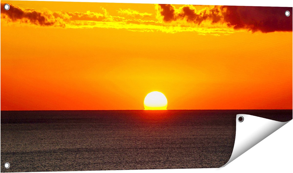 Gards Tuinposter Oranje Zonsondergang in de Oceaan - 100x50 cm - Tuindoek - Tuindecoratie - Wanddecoratie buiten - Tuinschilderij Multikleur