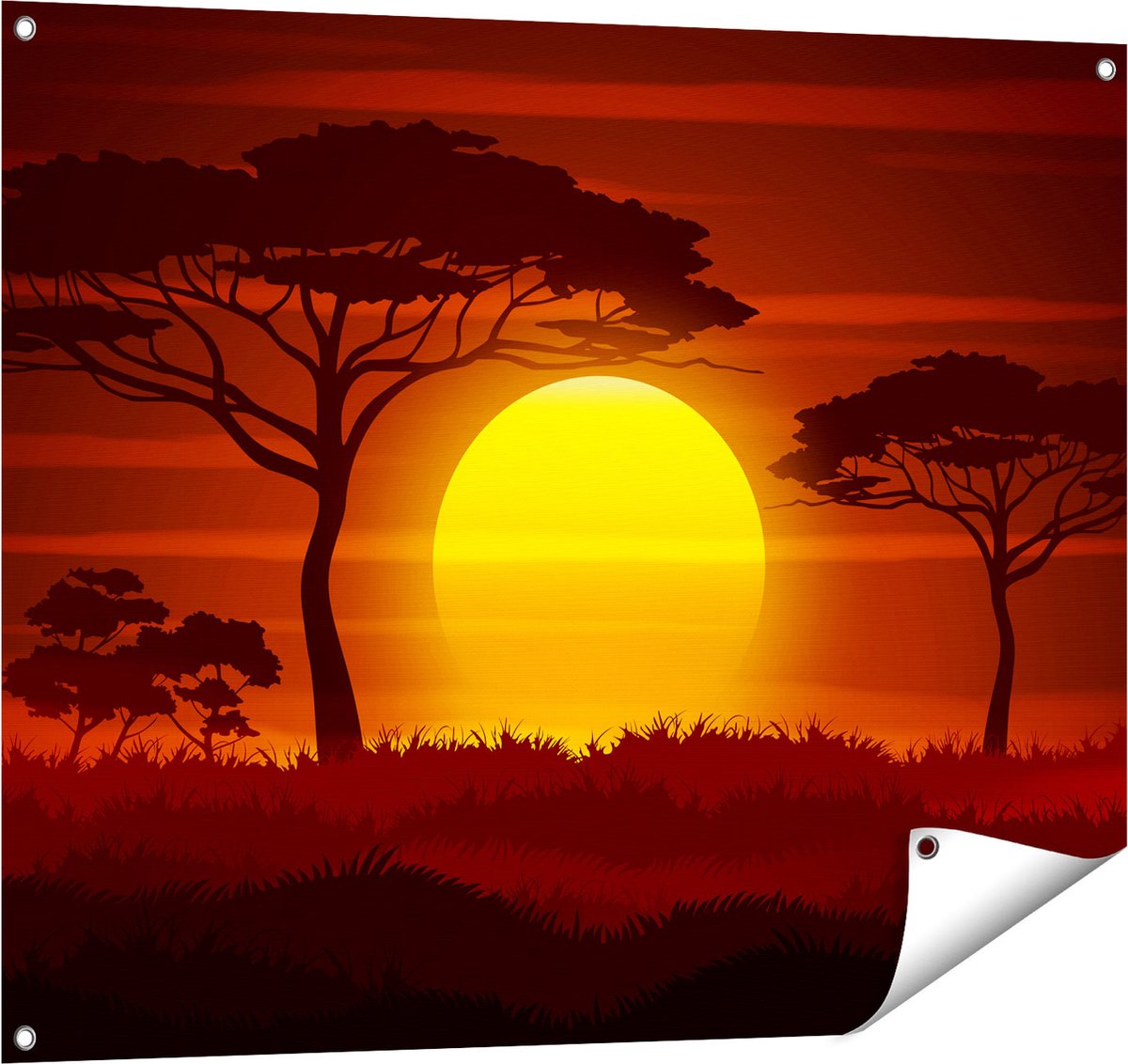 Gards Tuinposter Zonsondergang in de Savanne - Abstract - 100x80 cm - Tuindoek - Tuindecoratie - Wanddecoratie buiten - Tuinschilderij Multikleur