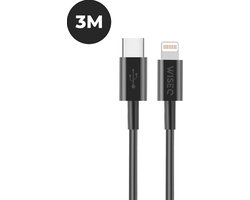 Lange kabel Geschikt voor iPhone - 3 Meter - Optimaal geschikt voor Apple iPhone 14, iPhone 13, iPhone 12 - Kabel USB C geschikt voor Lightning - Zwart