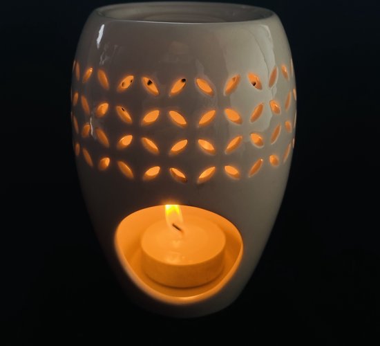 Brûle-parfum en céramique blanche avec motif fleur coupée Brûle-parfum pour huile parfumée ou cire à fondre
