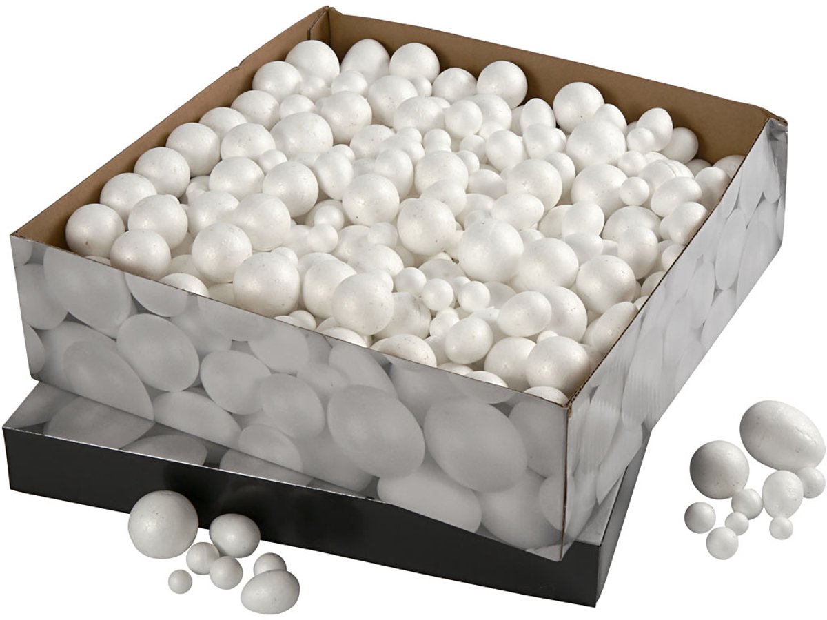 Ballen & Eieren, afm 1,5-6,1 cm, wit, 550 stuk/ 1 doos