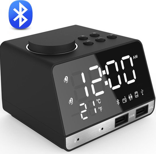 lont Parel Permanent Wekker met Bluetooth Speaker Incl. Adapter - Wekkerradio - Dimbaar Display  - Dubbel... | bol.com