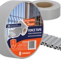 Grijze PVC vlechtband voor tuinafsluiting, 4,75 cm x 35 m, 450 g/m², met 20 montageclips.