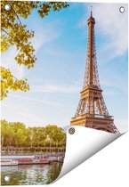 Gards Tuinposter Eiffeltoren in Parijs aan het Water - 40x50 cm - Tuindoek - Tuindecoratie - Wanddecoratie buiten - Tuinschilderij