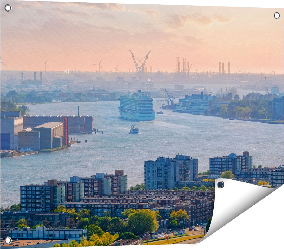 Gards Tuinposter Rotterdamse Haven bij het Water - 80x60 cm - Tuindoek - Tuindecoratie - Wanddecoratie buiten - Tuinschilderij Multikleur