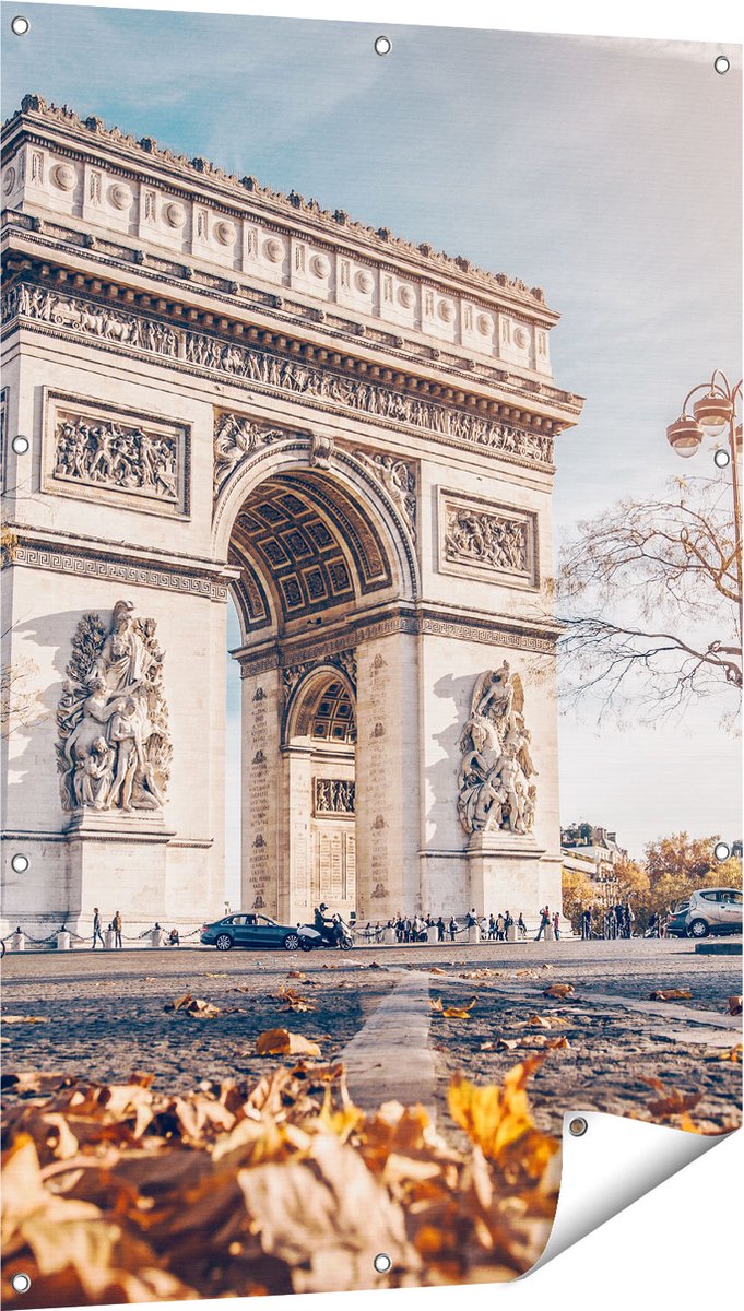 Gards Tuinposter Arc de Triomphe in Parijs tijdens de Herfst - 80x120 cm - Tuindoek - Tuindecoratie - Wanddecoratie buiten - Tuinschilderij Multikleur