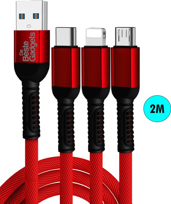 Kwadrant Leeg de prullenbak zondaar De Beste Gadgets Oplaadkabel 3 in 1 Rood - Lightning/USB-C/MicroUSB 2.0m -  Geschikt... | bol.com