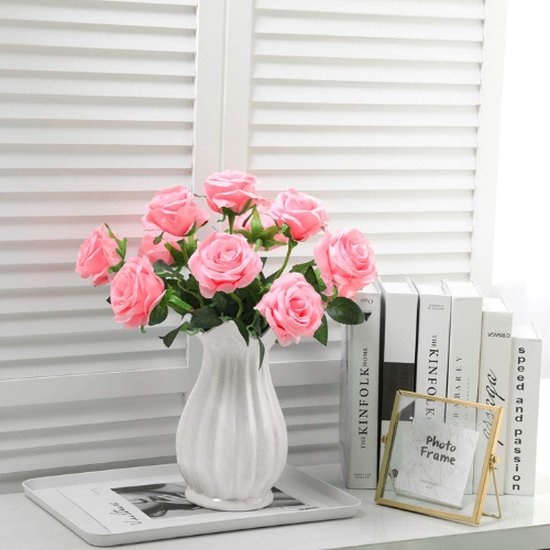 Laelfe 12 stuks Kunstmatige Rozen, 53cm Kunstrozen Enkele Lange Steel Kunstbloemen, Realistische Kunstbloemen voor Bruiloftsboeket, Thuis Tuin Woonkamer Hotel Kantoor Decoratie (Bruin