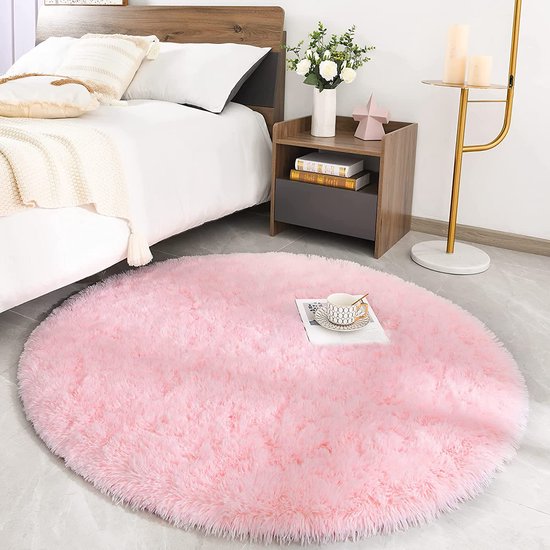 Hoogpolig tapijt, rond, woonkamer, super zacht, shaggy tapijt, pluizig, Soft Area tapijt, slaapkamer, tapijten, super zacht, pluizige kindermat (roze, 100 x 100 cm)