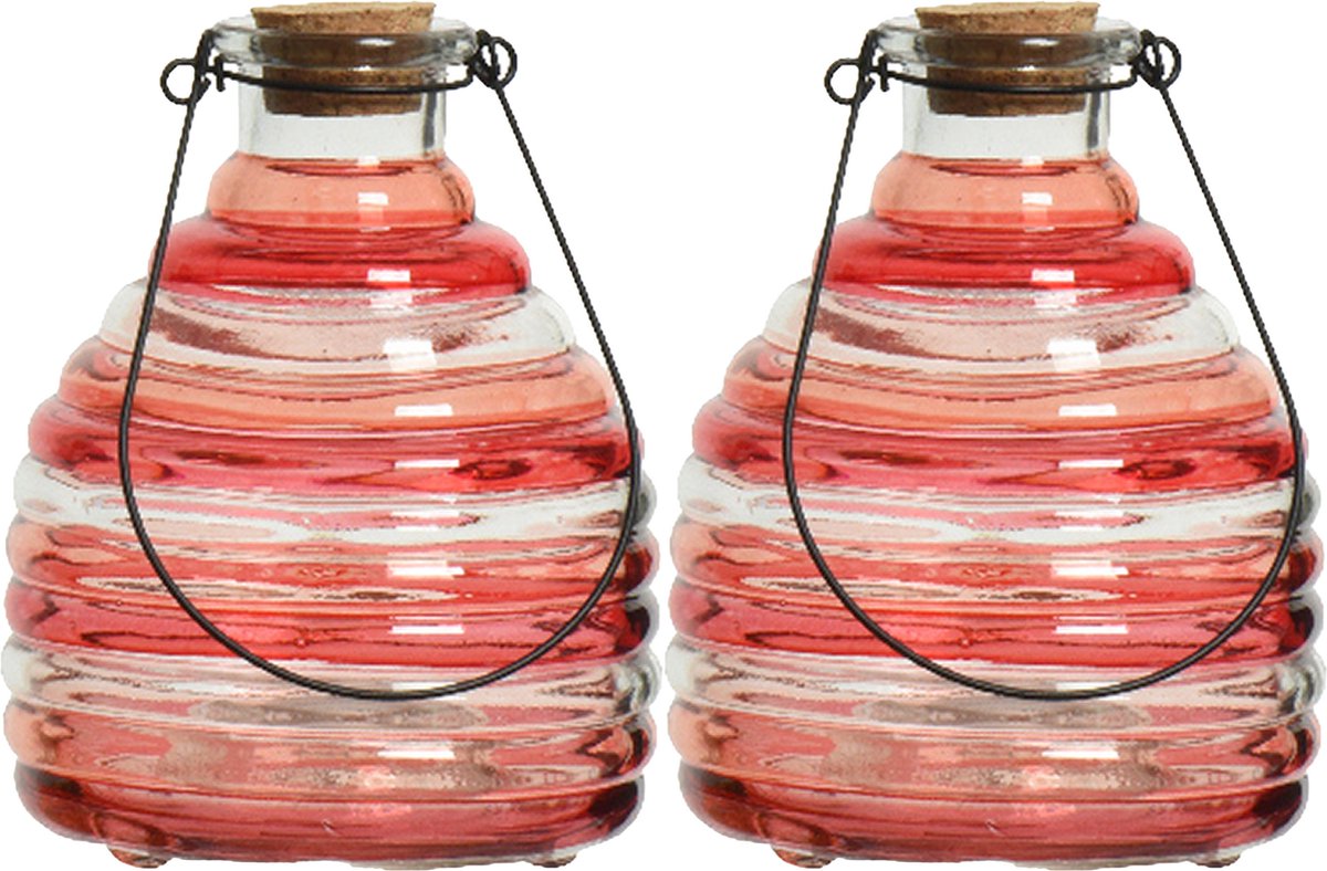 Decoris wespenvanger/wespenval hengsel - 2x - glas - rood - D13 x H17 cm