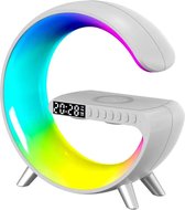 Wake Up Light - Met Draadloze Oplader - Lichtwekker - Bureaulamp - LED Light - Bluetooth Speaker - Nachtlamp - Digitale Wekker - Google Home & Alexa - Wit