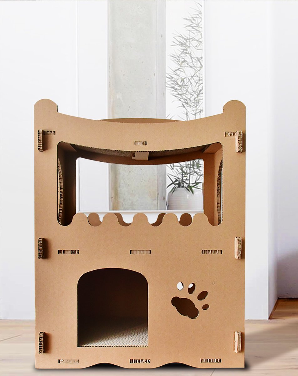 Kattenhuis - duurzaam speelhuis voor katten - karton krabmeubel katten - Afmetingen 53.5 x 31 x 70.5 cm — afbeelding 7