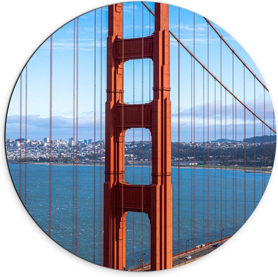 Dibond Muurcirkel - Uitzicht op Deel van Golden Gate Bridge op Zonnige Dag - 70x70 cm Foto op Aluminium Muurcirkel (met ophangsysteem)