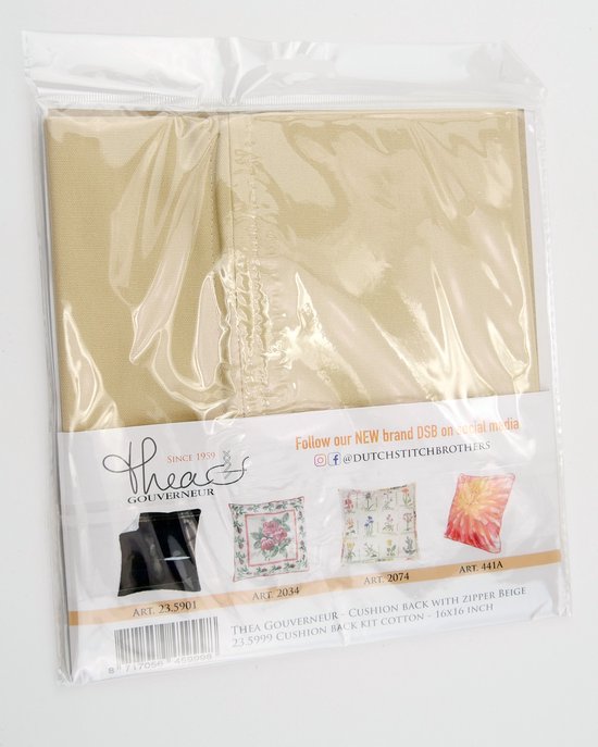 Thea Gouverneur Cross Stitch Kit Pillow Back with Zipper - 23.5999 - Beige - Katoen - Broderie pour adultes