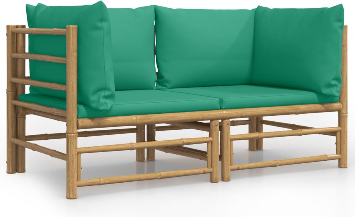vidaXL Tuinhoekbanken - 2 - st - met - kussens - bamboe - groen