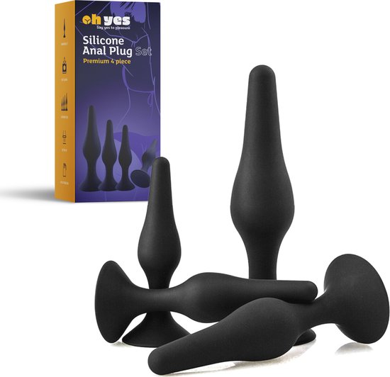 Buttplug Set - 4 delige Luxe Butt Plug Set voor Mannen en Vrouwen - Anal Plug Zwart Siliconen