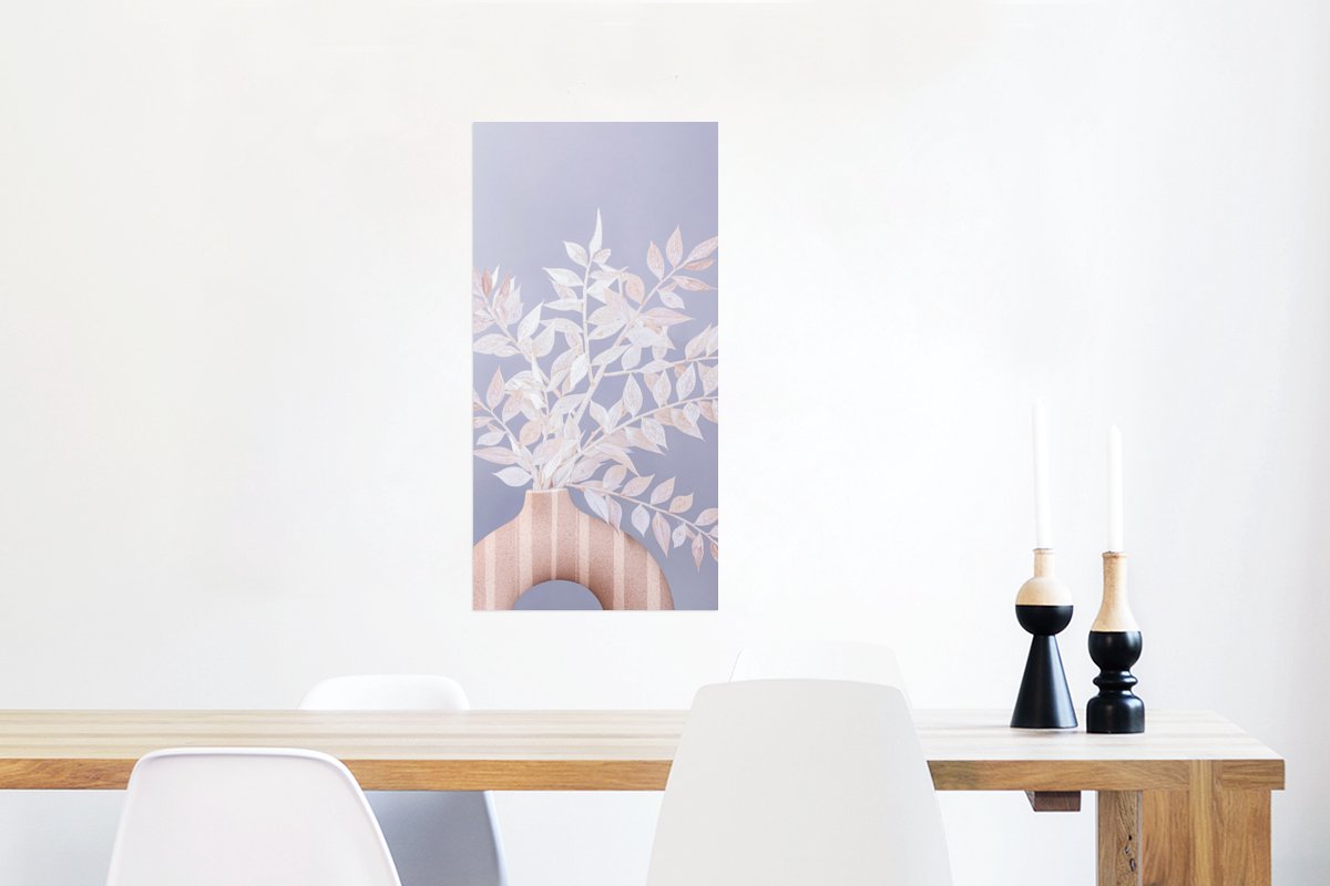 Poster Planten - Wit - Vaas - Paars - 40x80 cm