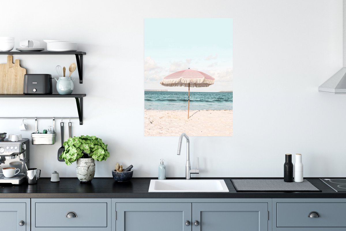 Poster Parasol - Strand - Zee - Wolken - 60x80 cm