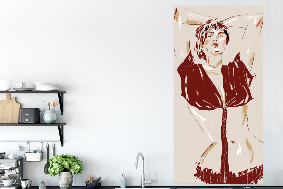 Poster Portret - Vrouw - Rood - Abstract - 75x150 cm