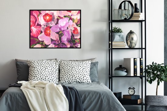 Cadre photo avec affiche - Rose - Orchidée - Fleurs - Couleurs - Botanique - 80x60 cm - Cadre pour affiche