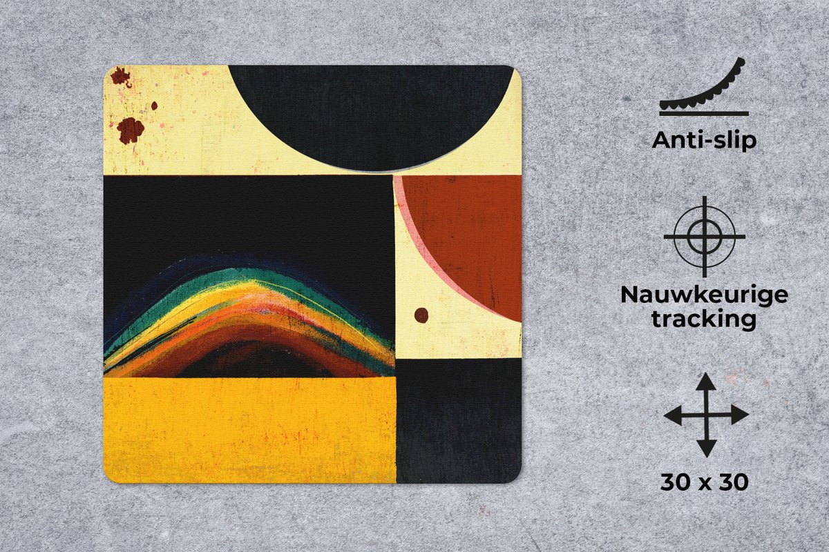 Muismat 30x30 cm - Mousepad Abstract - Regenboog - Vormen - Zwart - Muismatten