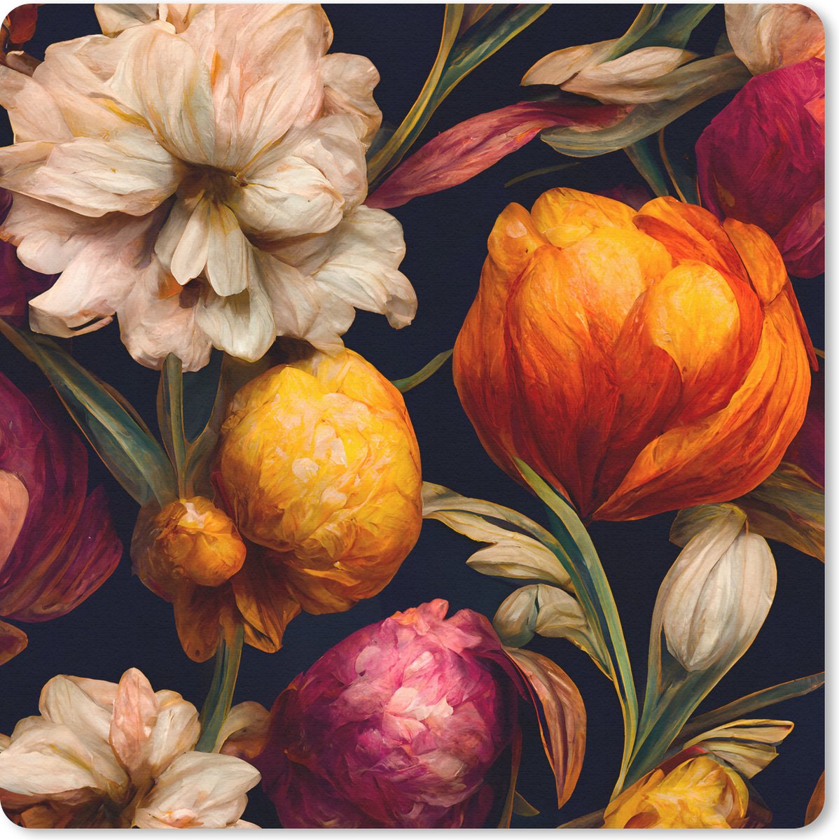 Muismat 20x20 cm - Mousepad Bloemen - Planten - Kleuren - Wit - Muismatten