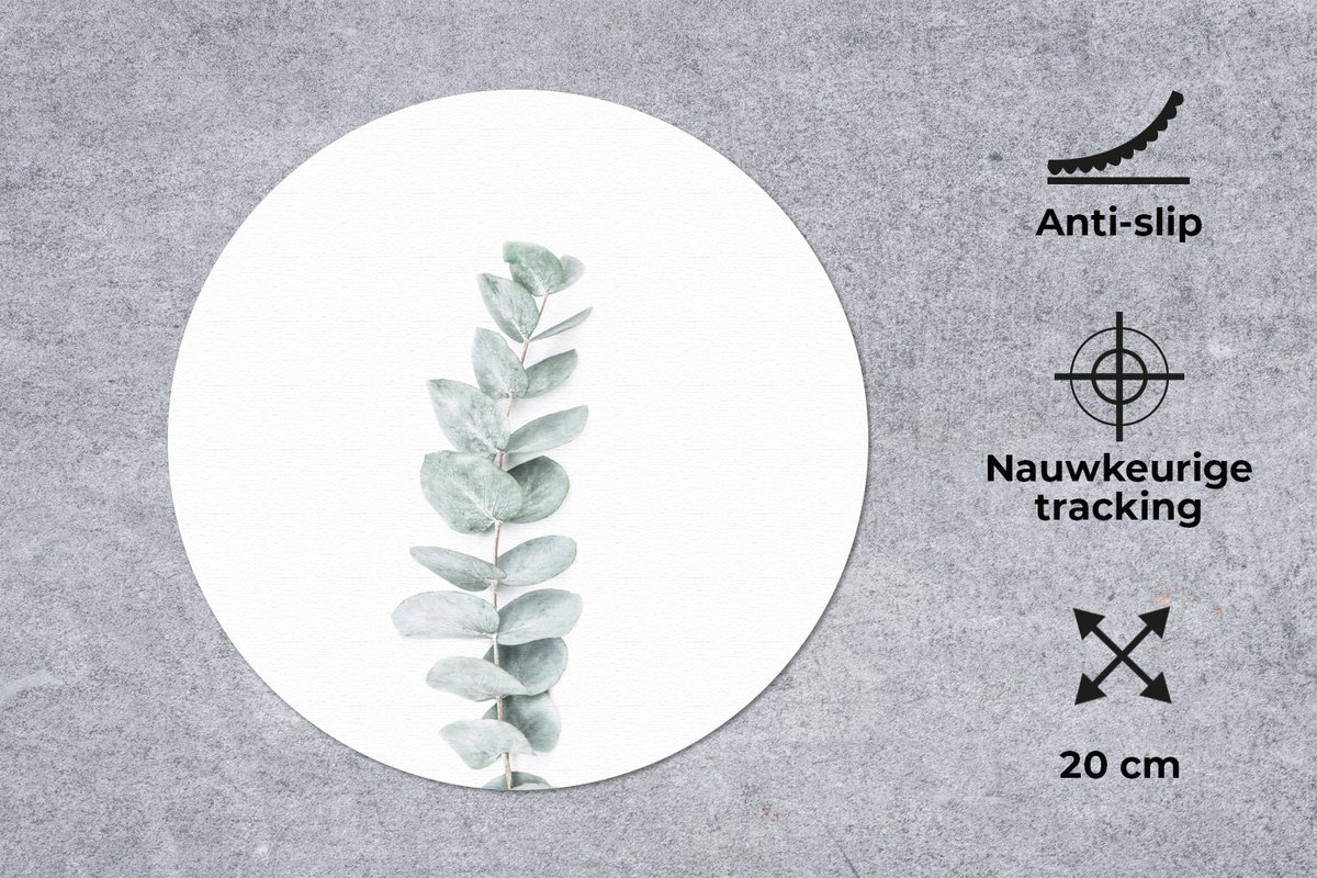 Muismat rond 20x20 cm - Mousepad Plant - Groen - Natuur - Wit - Ronde muismatten
