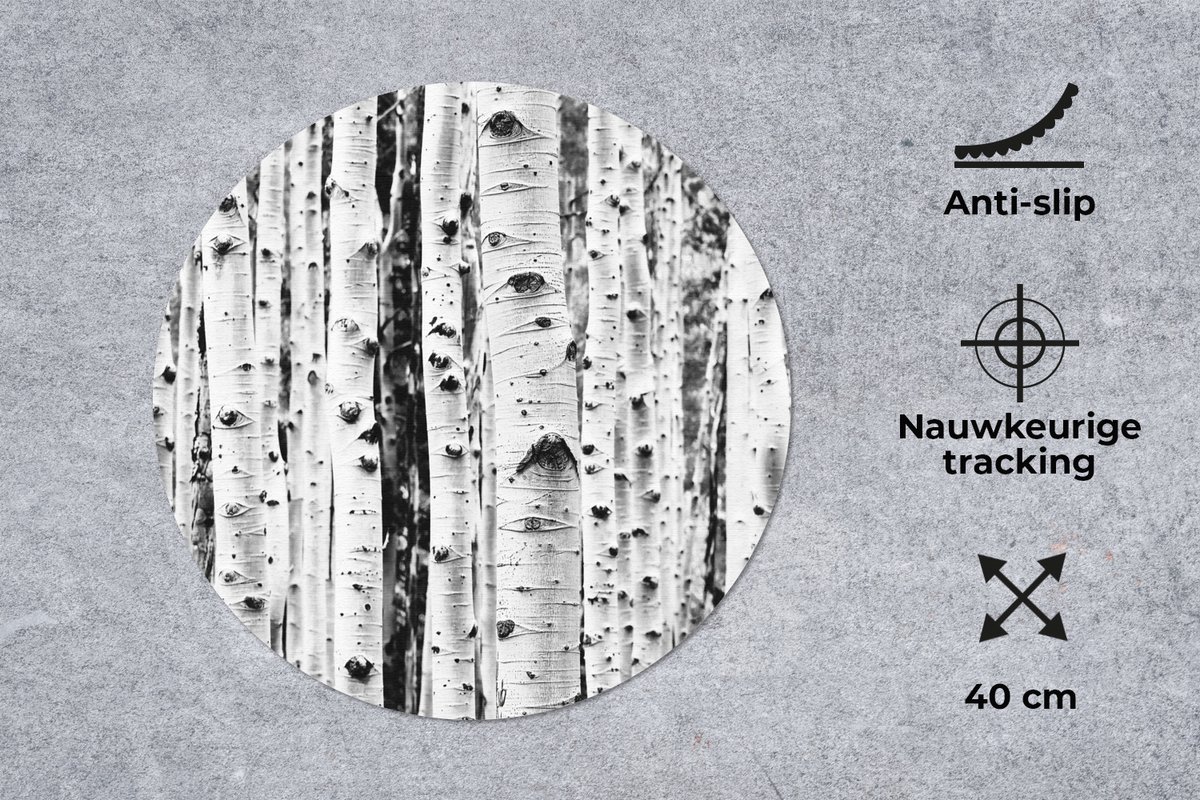 Muismat rond 40x40 cm - Mousepad Bomen - Hout - Zwart wit - Natuur - Ronde muismatten