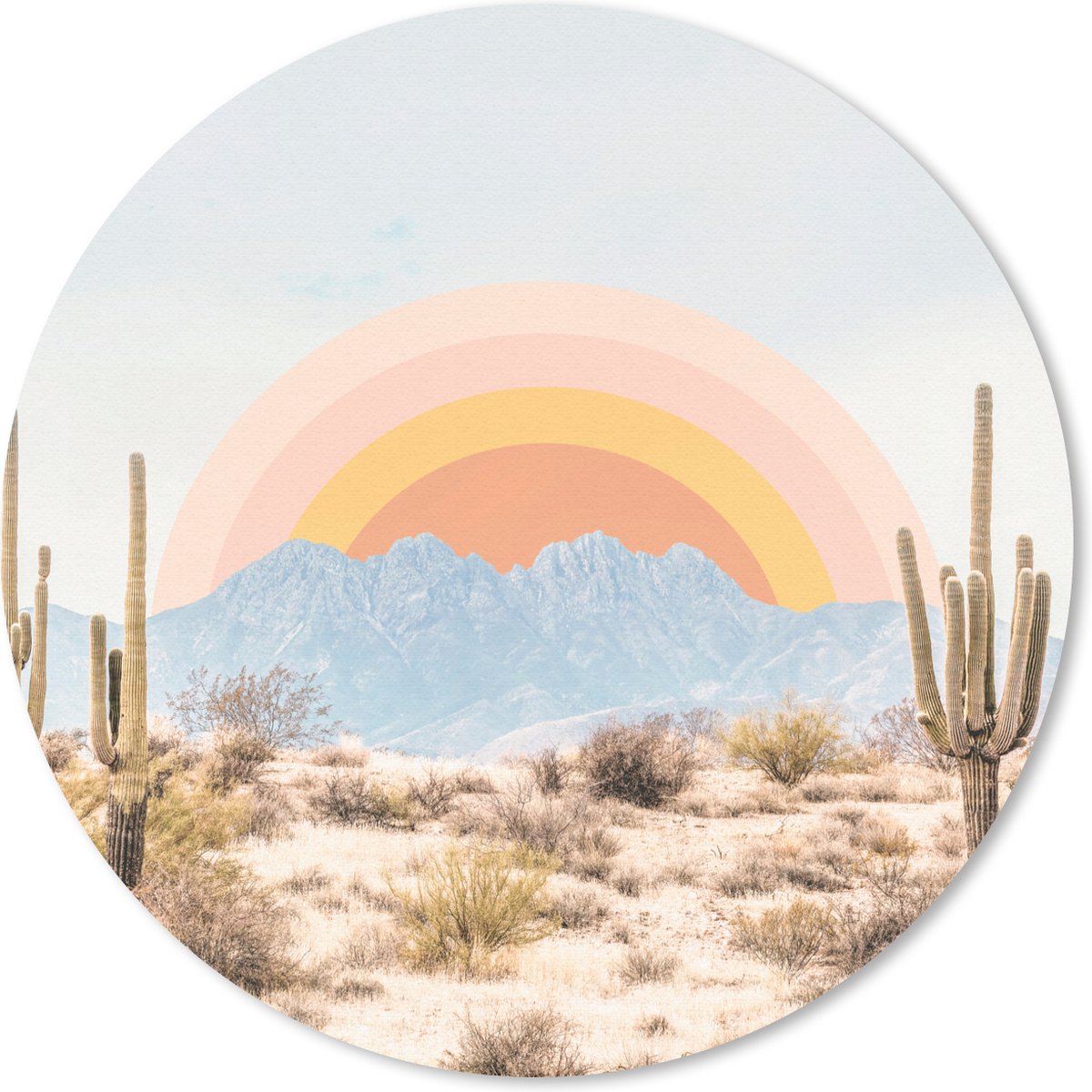 Muismat rond 20x20 cm - Mousepad Cactussen - Planten - Natuur - Zon - Ronde muismatten