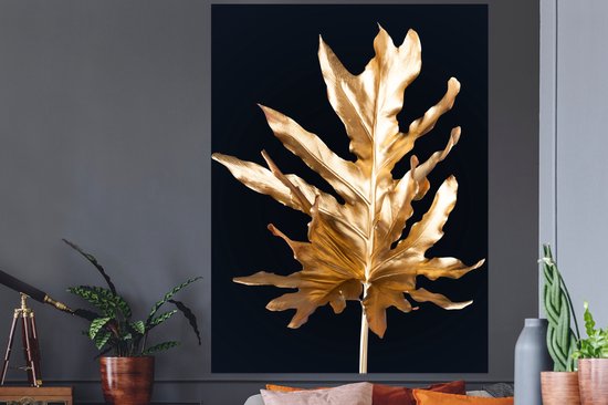 Muurstickers - Sticker Folie - Bladeren - Goud - Herfst - Natuur - Luxe - 120x160 cm - Plakfolie - Muurstickers Kinderkamer - Zelfklevend Behang XXL - Zelfklevend behangpapier - Stickerfolie