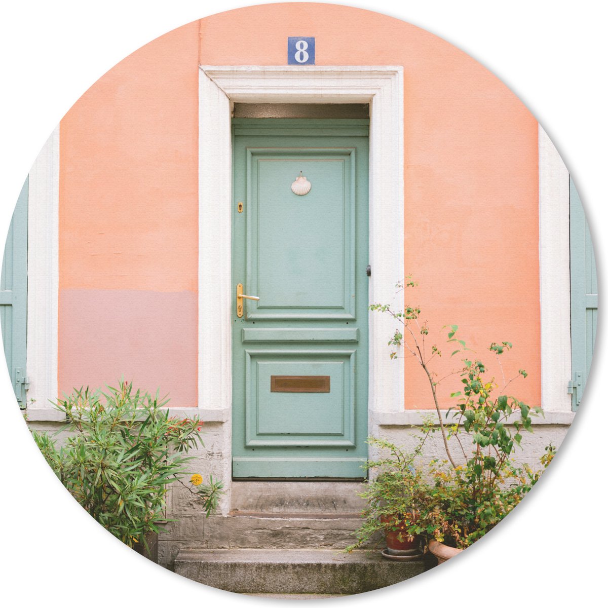 Muismat rond 40x40 cm - Mousepad Parijs - Deur - Pastel - Architectuur - Ronde muismatten