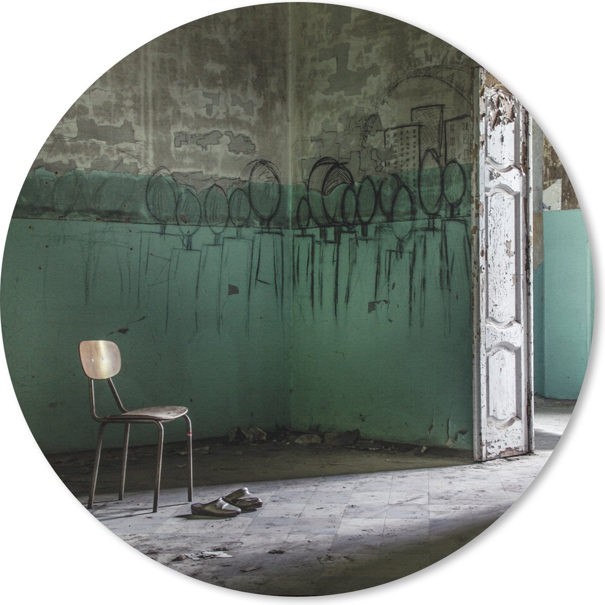 Muismat rond 50x50 cm - Mousepad Stoel - Steen - Deur - Architectuur - Ronde muismatten