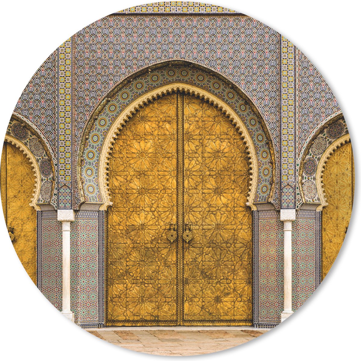 Muismat rond 20x20 cm - Mousepad Deuren - Architectuur - Goud - Patronen - Ronde muismatten