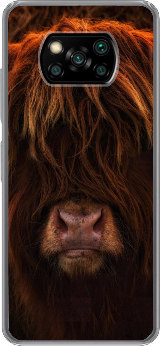 Telefoonhoesje Geschikt voor Xiaomi Geschikt voor Poco X3 NFC hoesje - Schotse Hooglander - Koe - Zwart - Portret - Siliconen Telefoonhoesje Telefoonhoesje