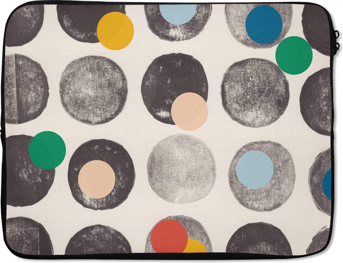 Laptophoes 15.6 inch - Kleuren - Abstract - Cirkels - Pastel - Laptop sleeve - Binnenmaat 37x26 cm - Zwarte achterkant