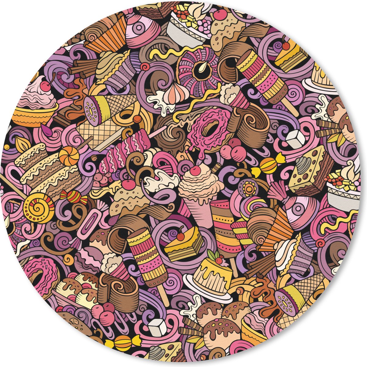 Muismat rond 30x30 cm - Mousepad Eten - Taart - Patronen - Design - Donut - Kind - Ronde muismatten