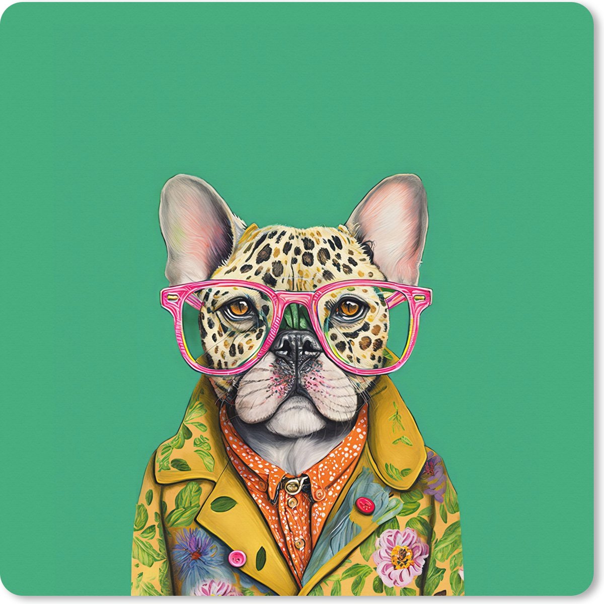 Muismat XXL 40x40 cm - Bureau onderlegger - Bureau mat Bulldog - Bril - Design - Hond - Dieren - Bureaumat - Gaming mousepad xl - Bureaulegger groot - Computer deskmat