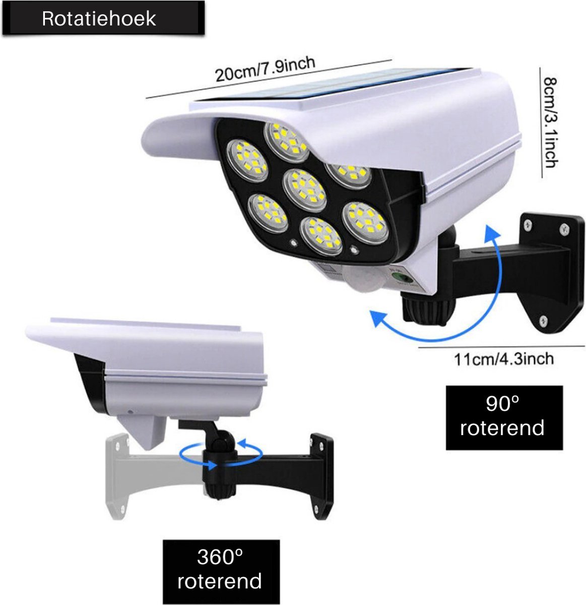 Haut / Caméra factice / Éclairage extérieur / 77 LED / Solar / Détecteur de  mouvement