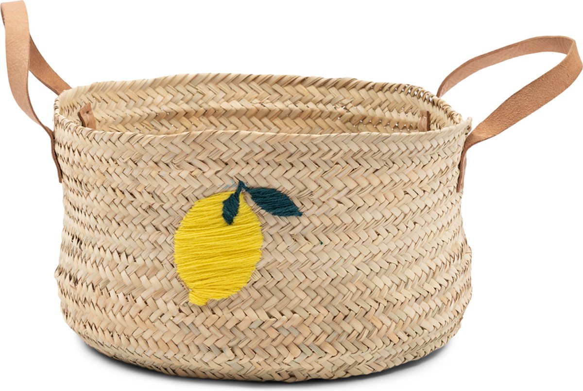Riviera Maison Draagbare opbergmand, gevlochten mand, handgevlochten - RM Ravello Basket - Beige - Palmblad